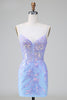 Load image into Gallery viewer, Lilac Blue Spaghetti Straps Tight Short Homecoming Dress with Sequins
