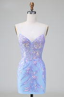 Load image into Gallery viewer, Lilac Blue Spaghetti Straps Bodycon Homecoming Dress with Sequins