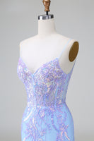 Load image into Gallery viewer, Lilac Blue Spaghetti Straps Bodycon Homecoming Dress with Sequins