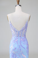 Load image into Gallery viewer, Lilac Blue Spaghetti Straps Bodycon Homecoming Dress with Sequins