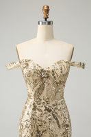 Load image into Gallery viewer, Golden Off The Shoulder Borycon Corset Homecoming Dress with Sequins