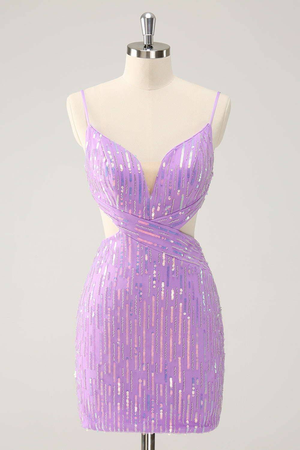 Sparkly Purple Spaghetti Straps Bodycon Homcoming Dress with Sequins