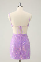 Load image into Gallery viewer, Sparkly Purple Spaghetti Straps Bodycon Homcoming Dress with Sequins