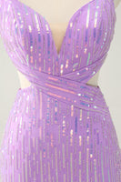 Load image into Gallery viewer, Sparkly Purple Spaghetti Straps Bodycon Homcoming Dress with Sequins