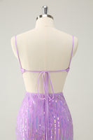 Load image into Gallery viewer, Sparkly Purple Spaghetti Straps Bodycon Homcoming Dress with Sequins