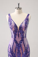 Load image into Gallery viewer, Dark Purple V-Neck Bodycon Short Homecoming Dress with Sequins
