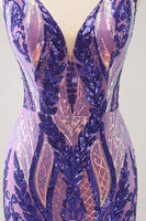Load image into Gallery viewer, Dark Purple V-Neck Bodycon Short Homecoming Dress with Sequins