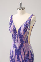 Load image into Gallery viewer, Dark Purple V-Neck Bodycon Short Homecoming Dress with Sequins