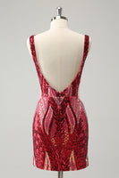 Load image into Gallery viewer, Fuchsia Bodycon V-Neck Short Homecoming Dress with Sequins