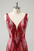 Load image into Gallery viewer, Bodycon Fuchsia V-Neck Homecoming Dress with Sequins