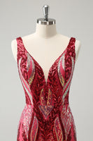 Load image into Gallery viewer, Fuchsia Bodycon V-Neck Short Homecoming Dress with Sequins