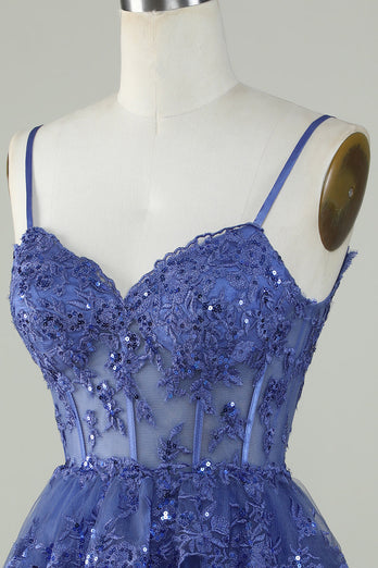 Sparkly Spaghetti Straps Sequins Purple Short Homecoming Dress