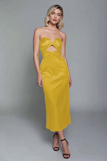 Dusty Blue Sheath Cut Out Satin Sweetheart Long Formal Dress
