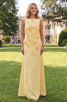 Load image into Gallery viewer, Yellow Boat Neck Floral A Line Long Formal Dress