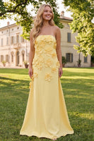 Load image into Gallery viewer, Sage Green Strapless A Line Floral Maxi Formal Dress