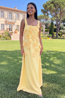 Load image into Gallery viewer, Blue Square Neck A Line Floral Maxi Formal Dress