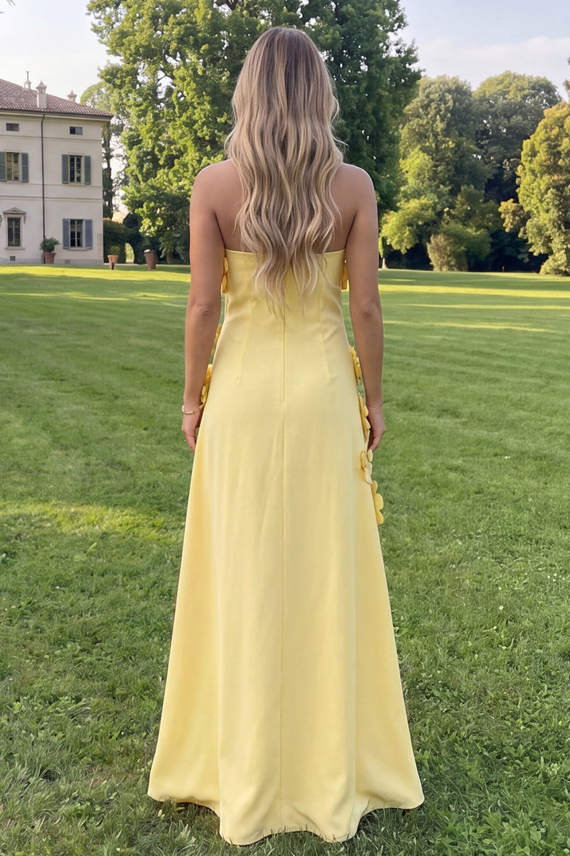 Load image into Gallery viewer, Sage Green Strapless A Line Floral Maxi Formal Dress