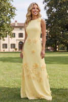 Load image into Gallery viewer, Hot Pink A Line Boat Neck Floral Maxi Formal Dress