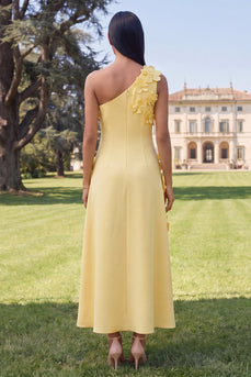 Floral Yellow A Line One Shoulder Maxi Formal Dress