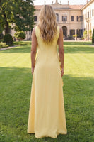 Load image into Gallery viewer, Yellow Boat Neck Floral A Line Long Formal Dress
