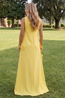 Load image into Gallery viewer, Blue A Line Floral High Neck Long Formal Dress