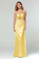 Load image into Gallery viewer, Light Blue Sheath Satin Sweetheart Cut Out Long Formal Dress
