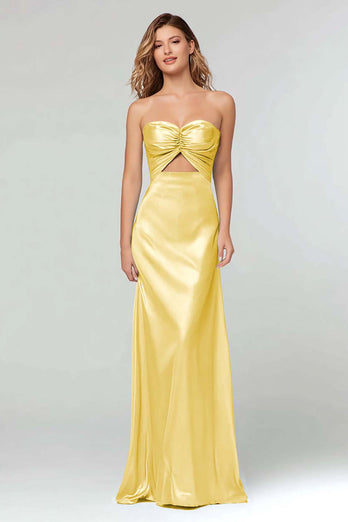 Light Blue Sheath Satin Sweetheart Cut Out Long Formal Dress
