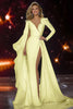 Load image into Gallery viewer, Sparkly White Mermaid Ruched Long Sleeves Pageant Dress with Slit