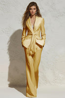 Load image into Gallery viewer, White 2 Piece Notched Lapel Ruched Business Suits with Sash