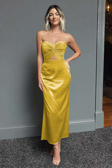 Dark Navy Satin Sweetheart Cut Out Sheath Long Formal Dress