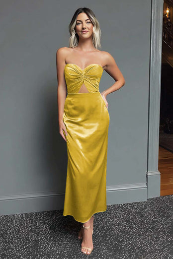 Dark Navy Satin Sweetheart Cut Out Sheath Long Formal Dress
