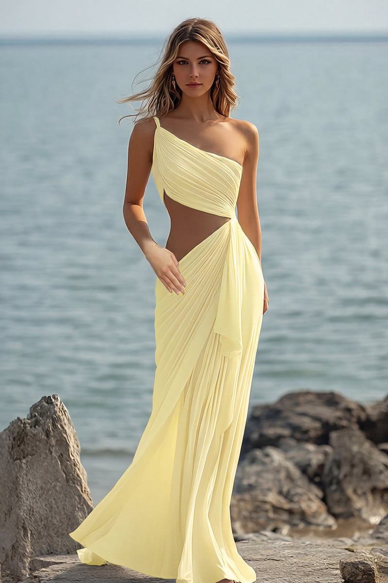 Load image into Gallery viewer, White Chiffon Mermaid Cut-Out Long Rehearsal Dinner Dress
