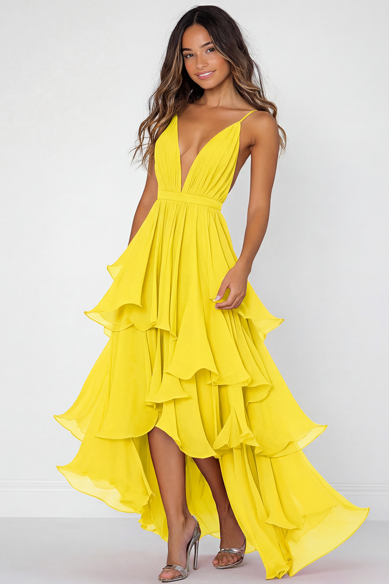 Load image into Gallery viewer, Red A Line V-Neck Pleated Long Chiffon Formal Dress