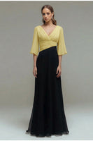 Load image into Gallery viewer, Black and White Chiffon Ruched Maxi Formal Dress with Sleeves