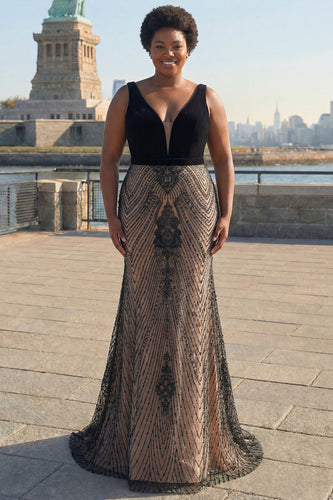 blue dress for baby girl Elegant Glamorous Mermaid Plus Size Black Prom Dress with Leg Slit Black / 4XL main image 0