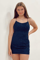 Load image into Gallery viewer, Orange Spaghetti Straps Beaded Homecoming Dress with Lace