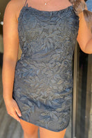 Load image into Gallery viewer, Sky Blue Spaghetti Straps Beaded Homecoming Dress with Lace