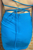 Load image into Gallery viewer, Glitter Blue Spaghetti Straps Bodycon Corset Homecoming Dress with Beading