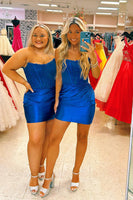 Load image into Gallery viewer, Dark Green Strapless Bodycon Satin Corset Homecoming Dress (Gloves not Included)