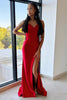 Load image into Gallery viewer, Red Mermaid Spaghetti Straps Long Corset Prom Dress With Slit