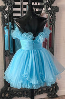Load image into Gallery viewer, Blue A-Line Strapless Tulle Homecoming Dress with Ruffles