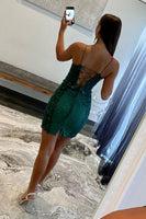 Load image into Gallery viewer, Glitter Dark Green Tight Homecoming Dress with Appliques