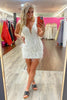 Load image into Gallery viewer, Sparkly Blue V-Neck Bodycon Sequined Homecoming Dress with Feathers