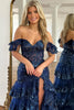 Load image into Gallery viewer, Red Off The Shoulder Tiered Prom Dress