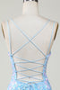 Load image into Gallery viewer, Sparkly Light Blue Spaghetti Straps Tight Short Hoco Dress with Lace