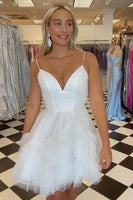 Load image into Gallery viewer, A Line Pink Spaghetti Straps Homecoming Dress with Ruffles