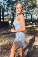 Load image into Gallery viewer, Sparkly Light Blue One Shoulder Bodycon Homecoming Dress with Fringes