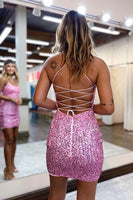 Load image into Gallery viewer, Bodycon Yellow Spaghetti Straps Homecoming Dress with Sequins