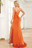 Load image into Gallery viewer, Fuchsia Mermaid Spaghetti Straps Satin Prom Dress with Slit Front