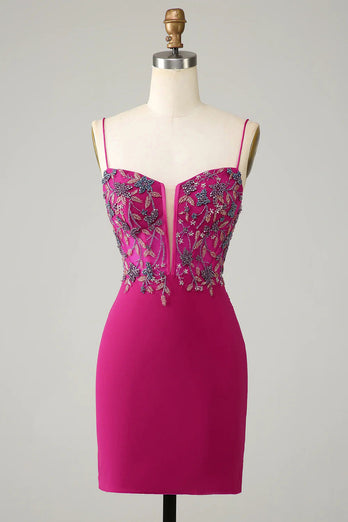 Sparkly Purple Spaghetti Straps Corset Homecoming Dress with Beading